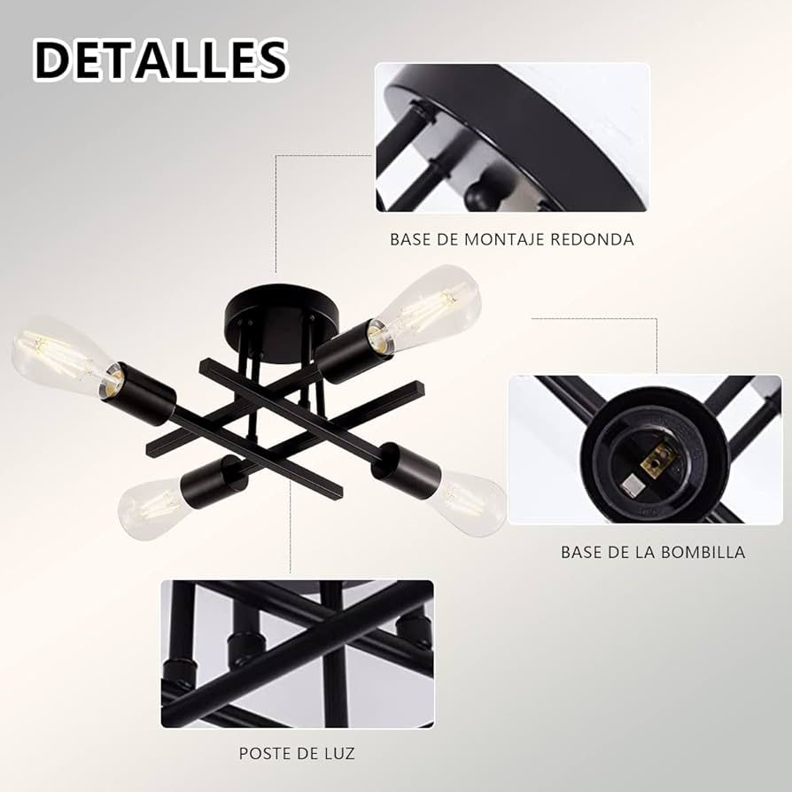 Industriële Plafondlamp 4-Lichts - Zwart E26