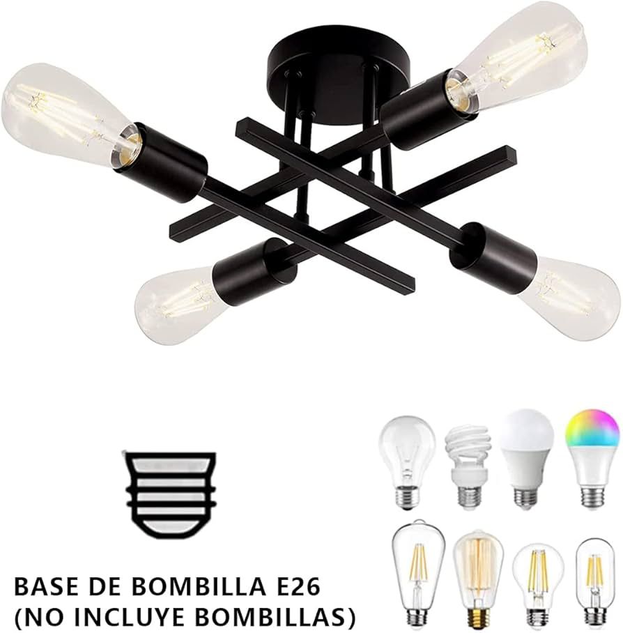 Industriële Plafondlamp 4-Lichts - Zwart E26